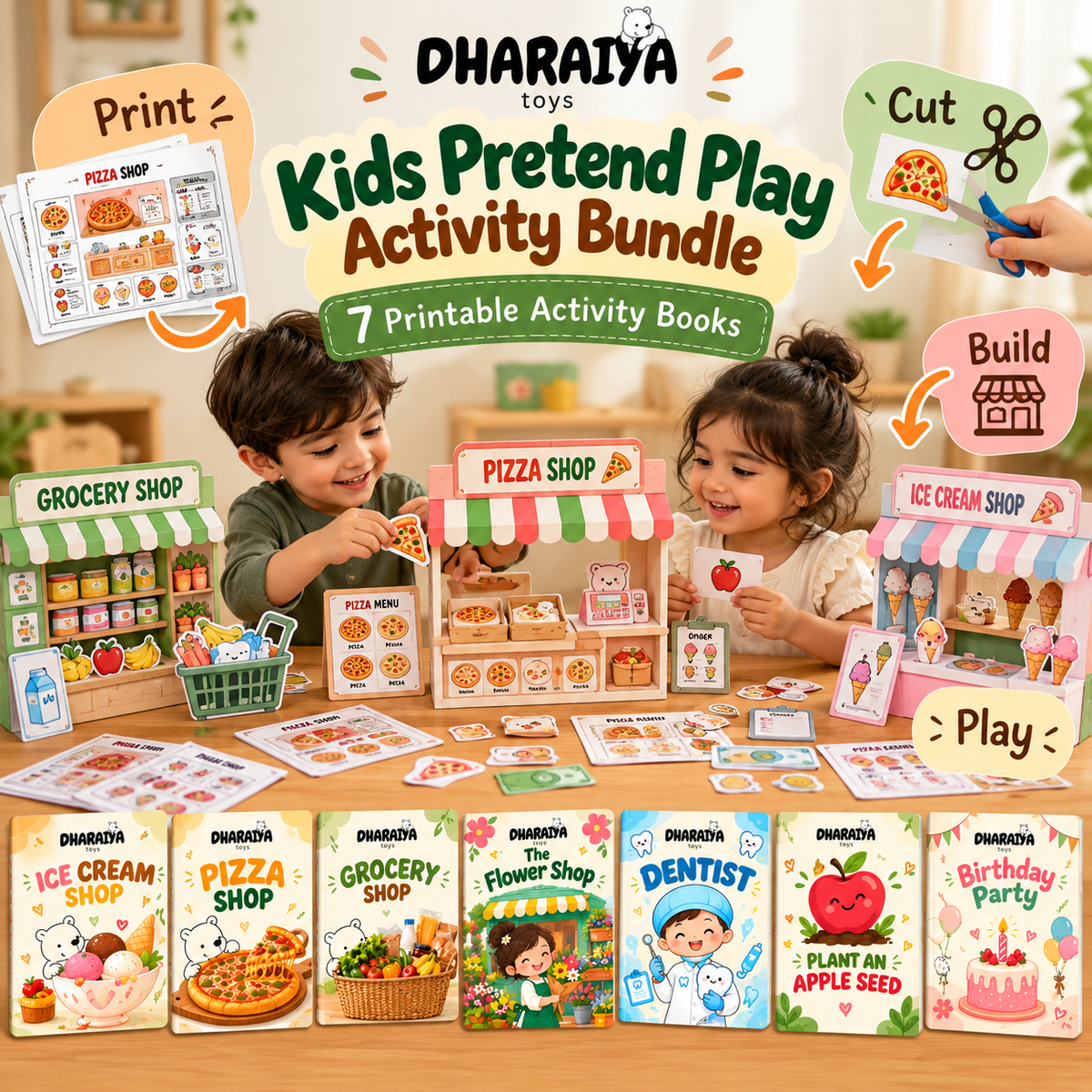 Kids Pretend Play Activity Bundle (7 Printable Activity Books)