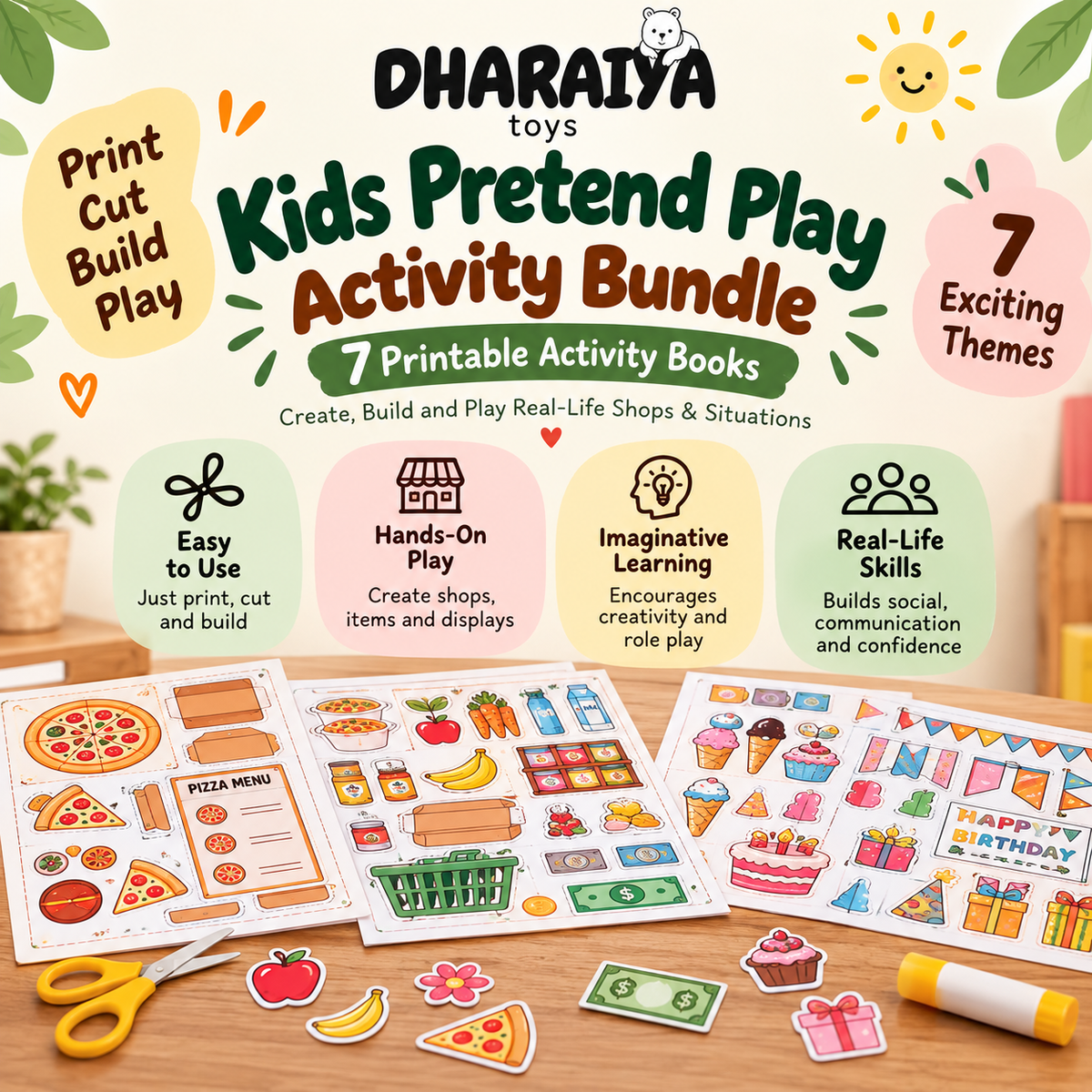 Kids Pretend Play Activity Bundle (7 Printable Activity Books)