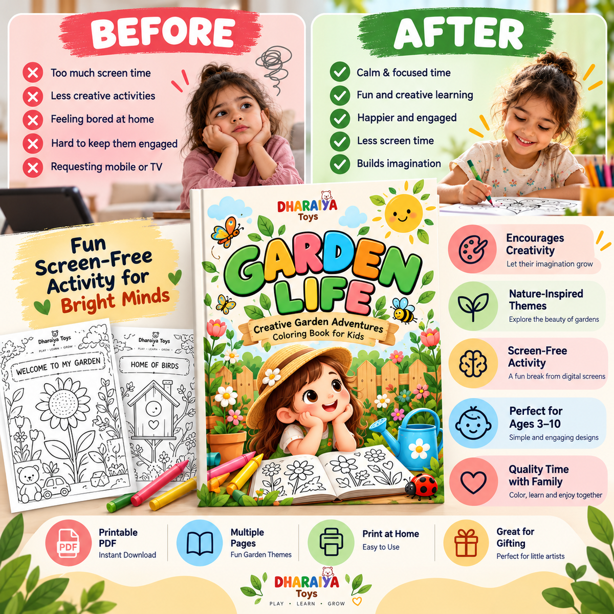 Garden Life – Creative Garden Adventures Coloring Book for Kids (Digital Download)